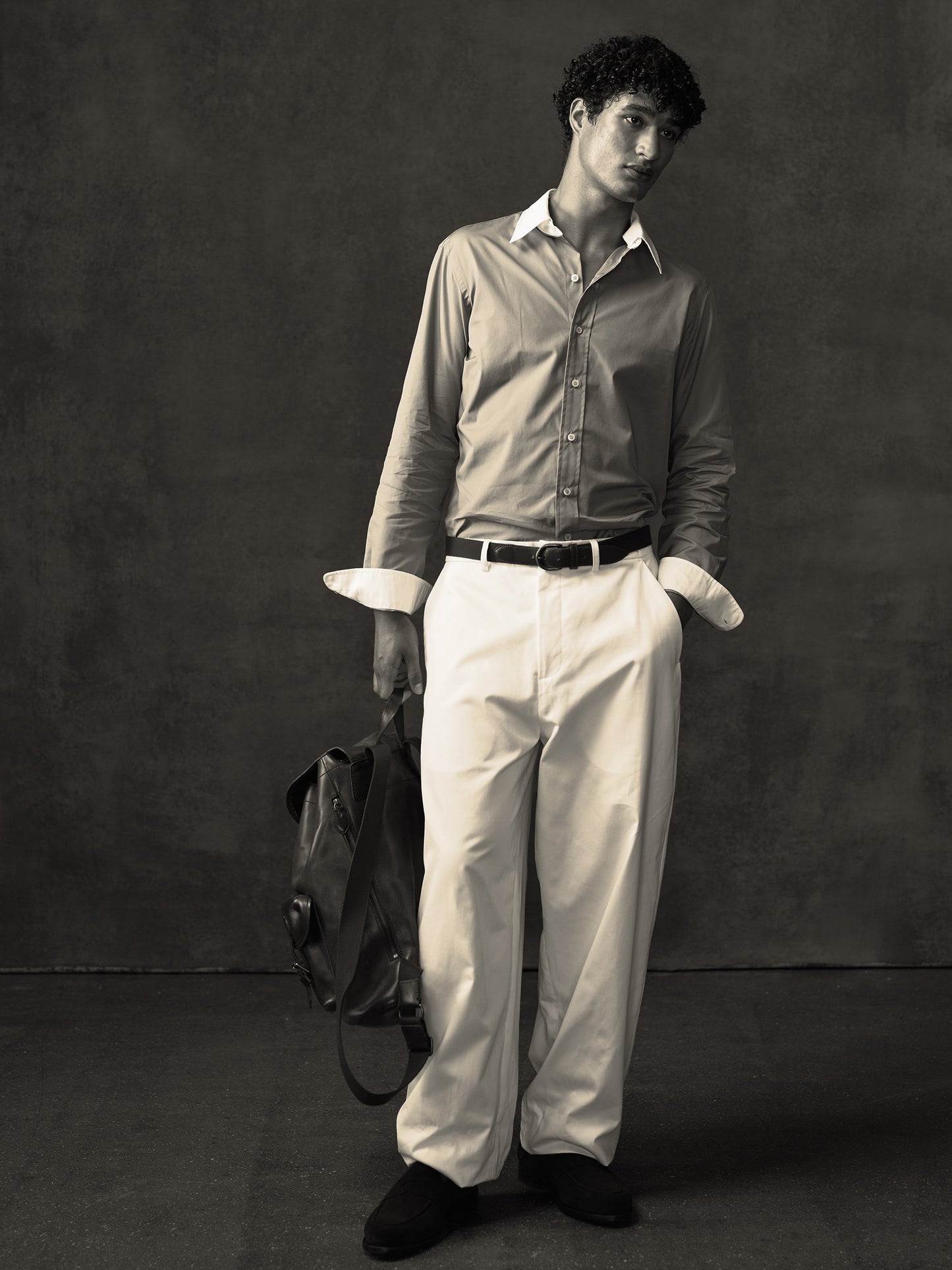 Blue and White Detachable Collar Shirt