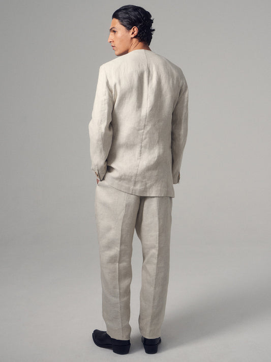 Beige Avalon Linen Collarless Suit