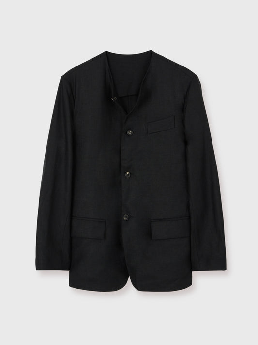 Black Avalon Linen Collarless Suit