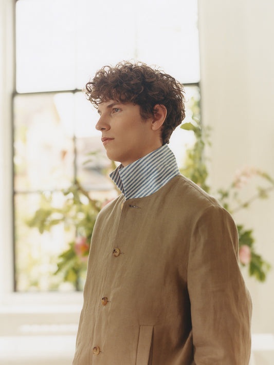 Taupe Brown Farallon Collarless Linen Jacket