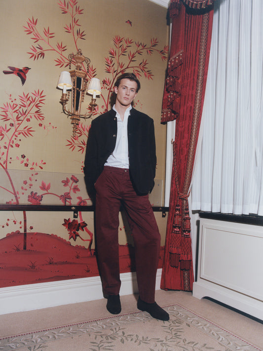 Burgundy Red Cotton Barrel Leg Chinos