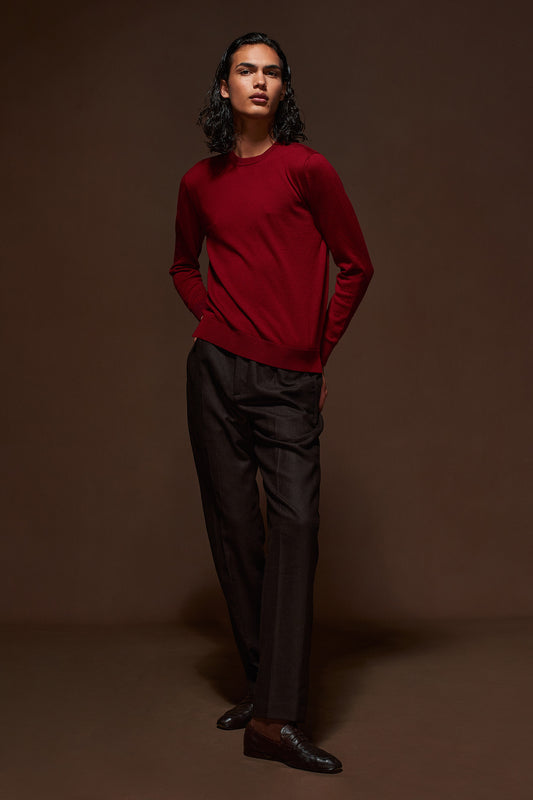 Brown Wool Elastic Waist Trousers