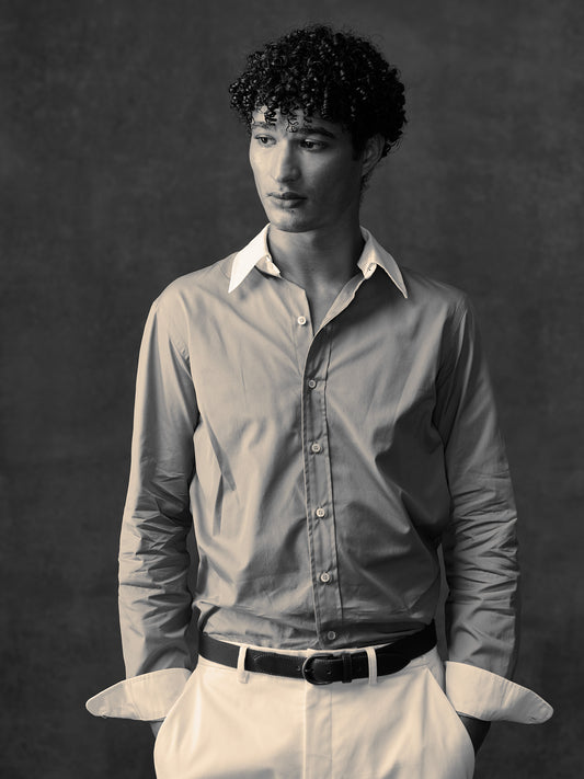 Blue and White Detachable Collar Shirt