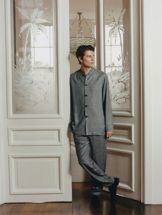 Light Grey Bamboo Mandarin Suit