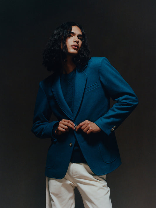 Teal Blue Melton Wool Blazer