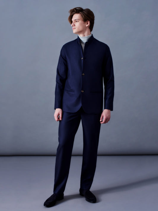 Navy Wool Nehru Suit Jacket