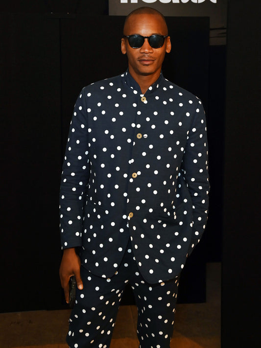 Eric Underwood wearing Heron's Ghyll polka dot suit.