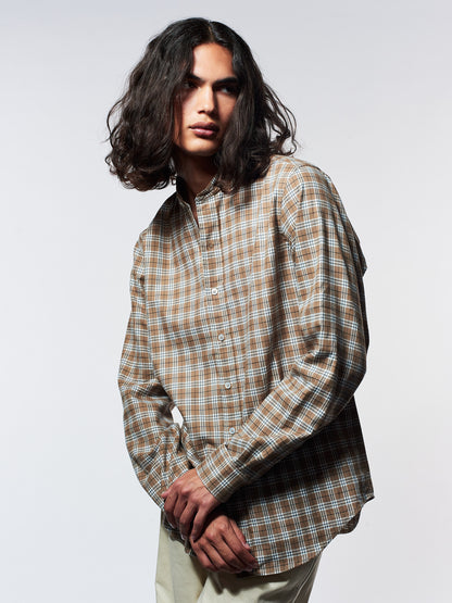 Brown Check Detachable Collar Shirt