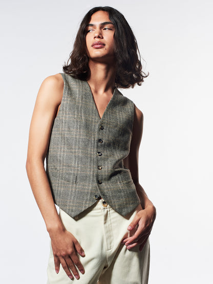 Brown Check Cashmere-Blend Waistcoat