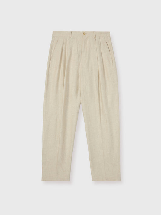 Beige Lamont Pleated Straight Leg Linen Trousers