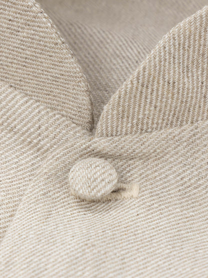 Beige Textured Linen Mandarin Suit