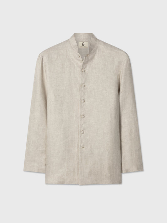 Beige Textured Linen Nehru Jacket