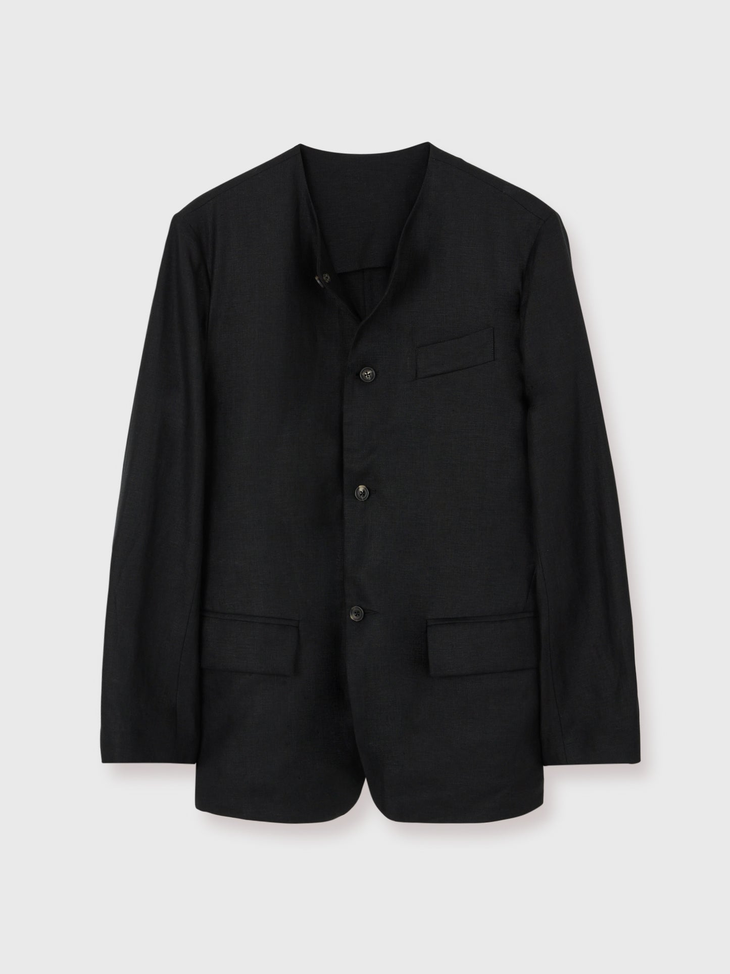 Black Avalon Linen Collarless Jacket