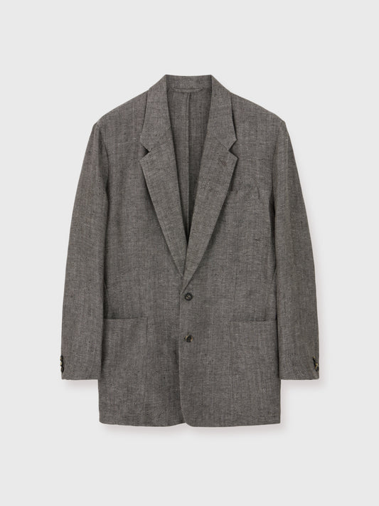 Black Avalon Silk-Linen Herringbone Blazer