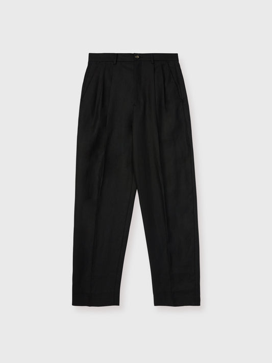 Black Lamont Pleated Straight Leg Linen Trousers