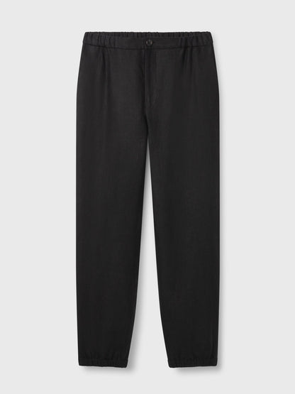 Black Elastic Waist Linen Trousers