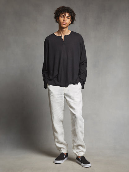 Black Linen Long Sleeve Henley Shirt