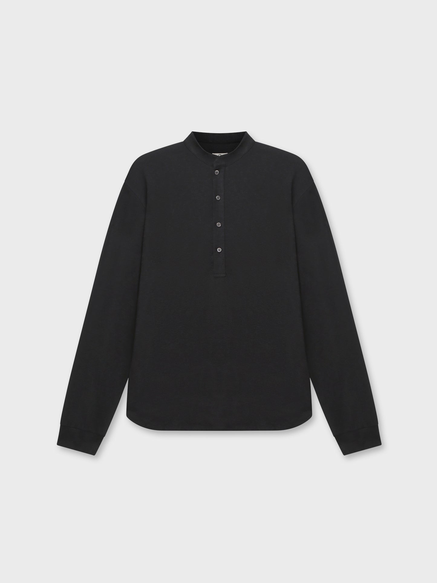 Black Linen Long Sleeve Polo Shirt