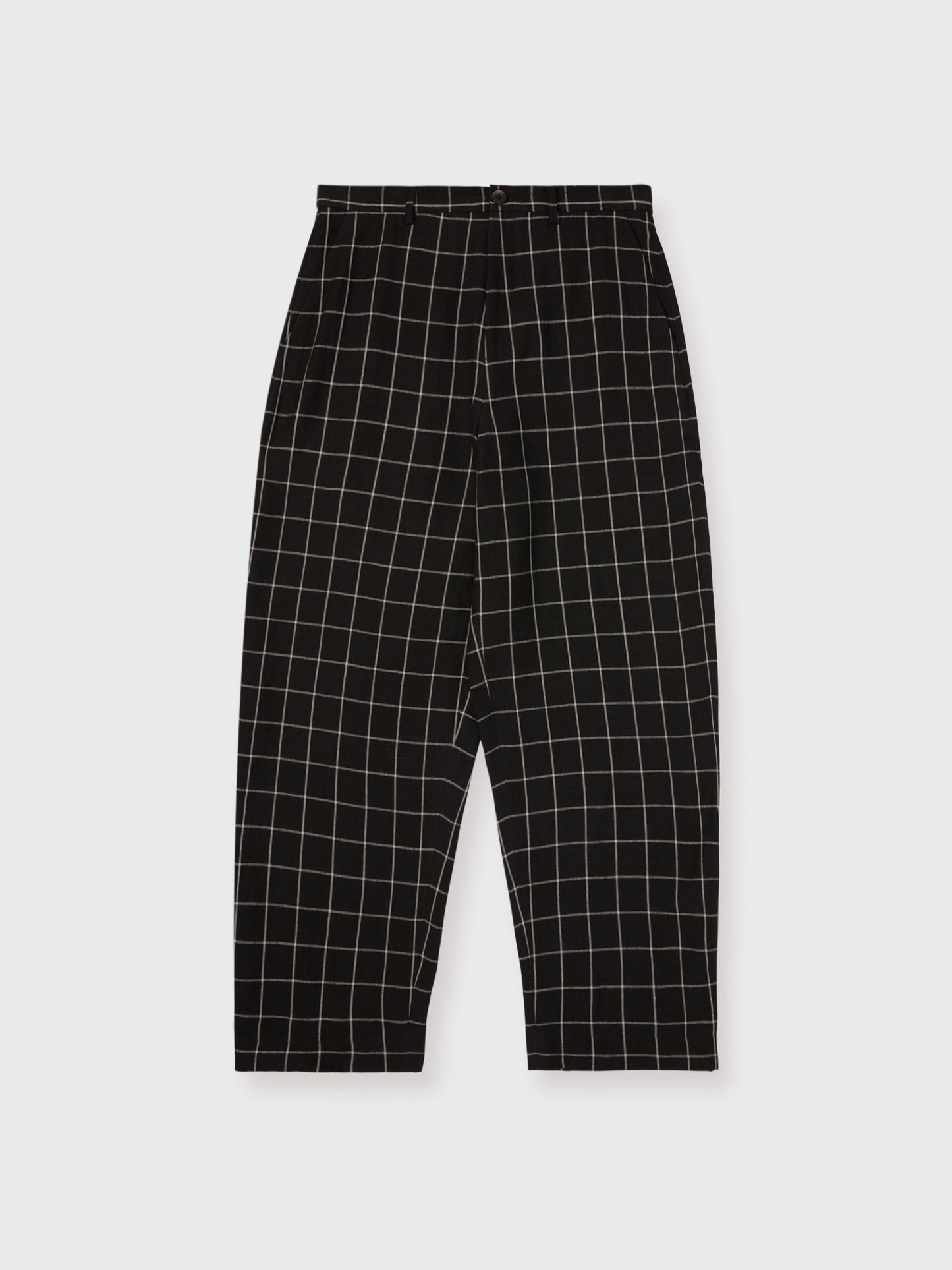 Black Windowpane Avalon Linen Collarless Suit