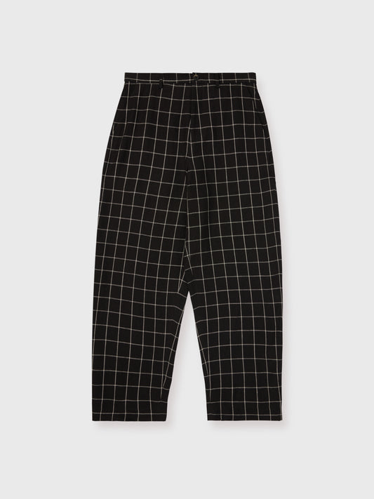 Black Windowpane Baggy Linen Trousers