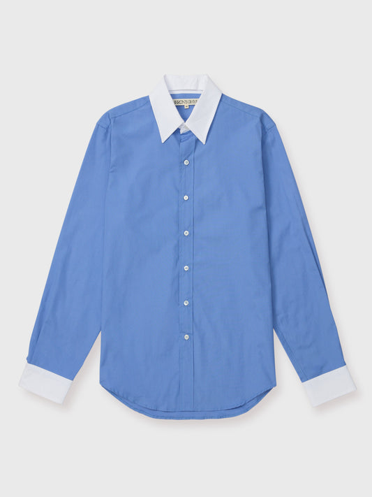 Blue and White Detachable Collar Shirt