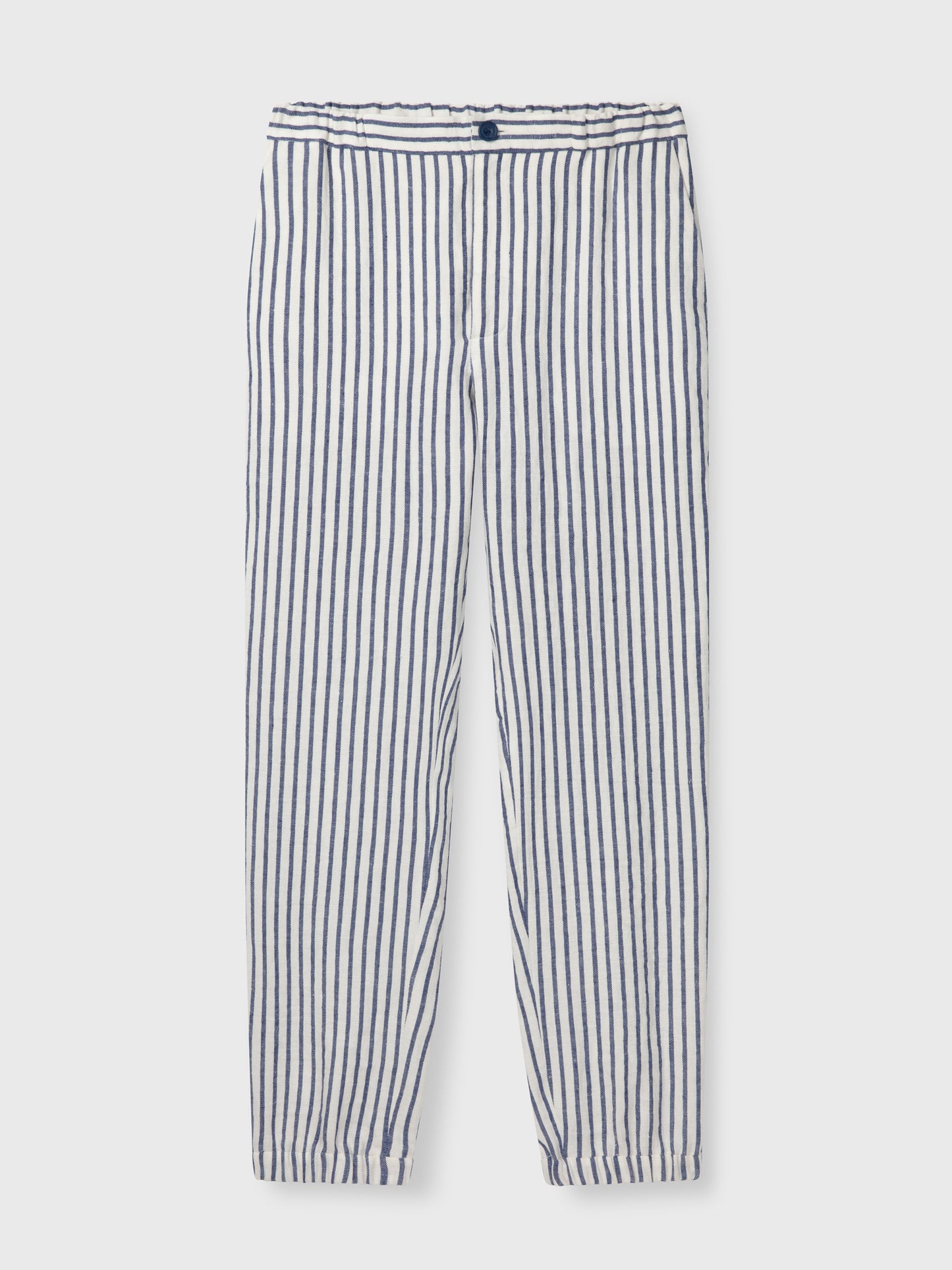 White and Blue Striped Linen Mandarin Suit