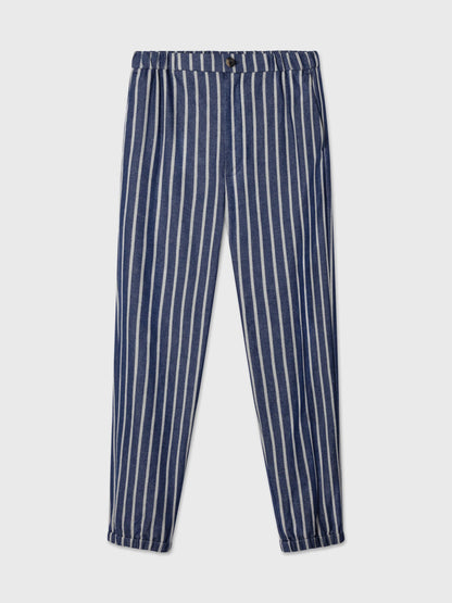 Navy and White Striped Elastic Waist Trousers