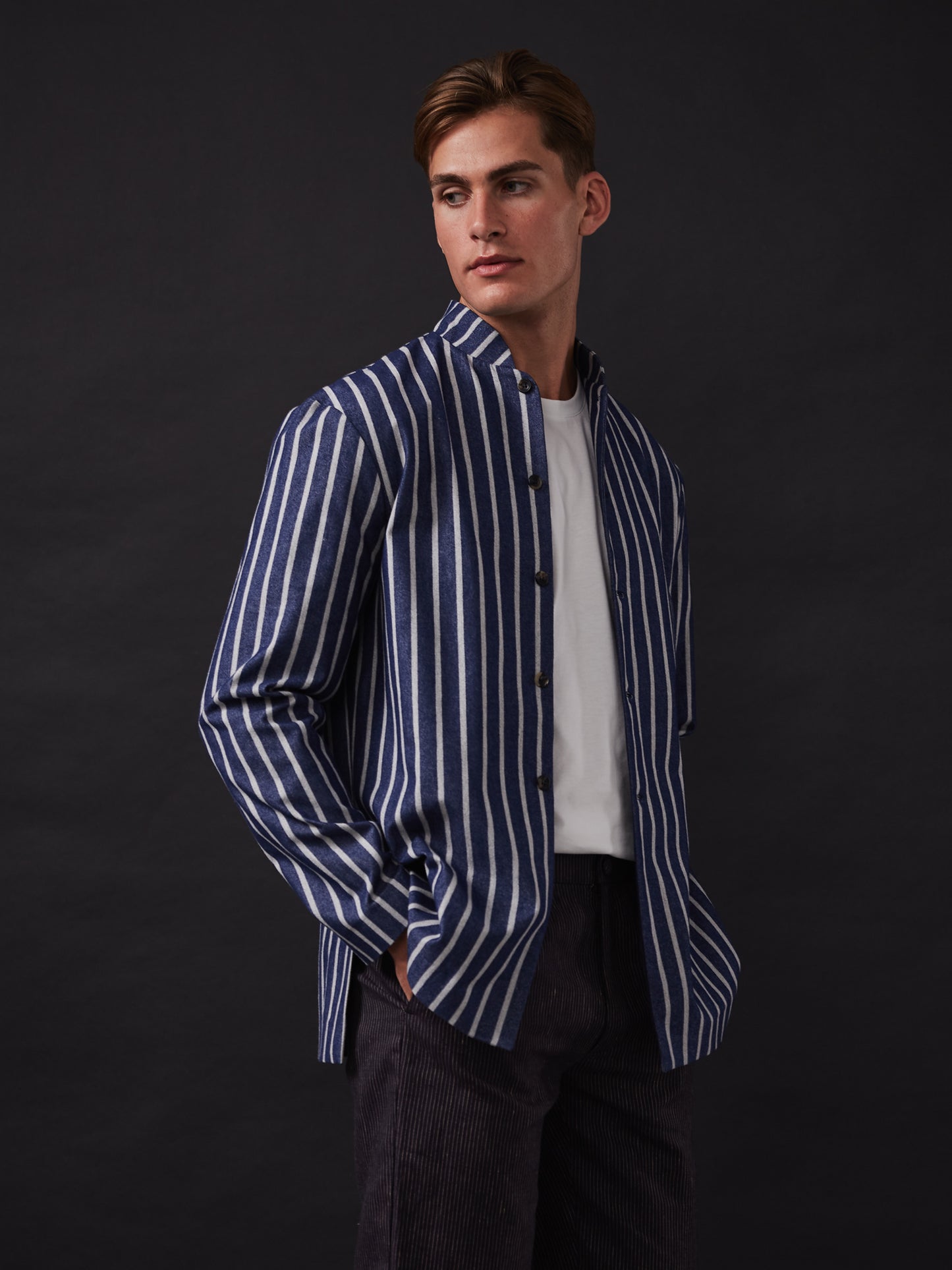 Navy and White Striped Nehru Jacket