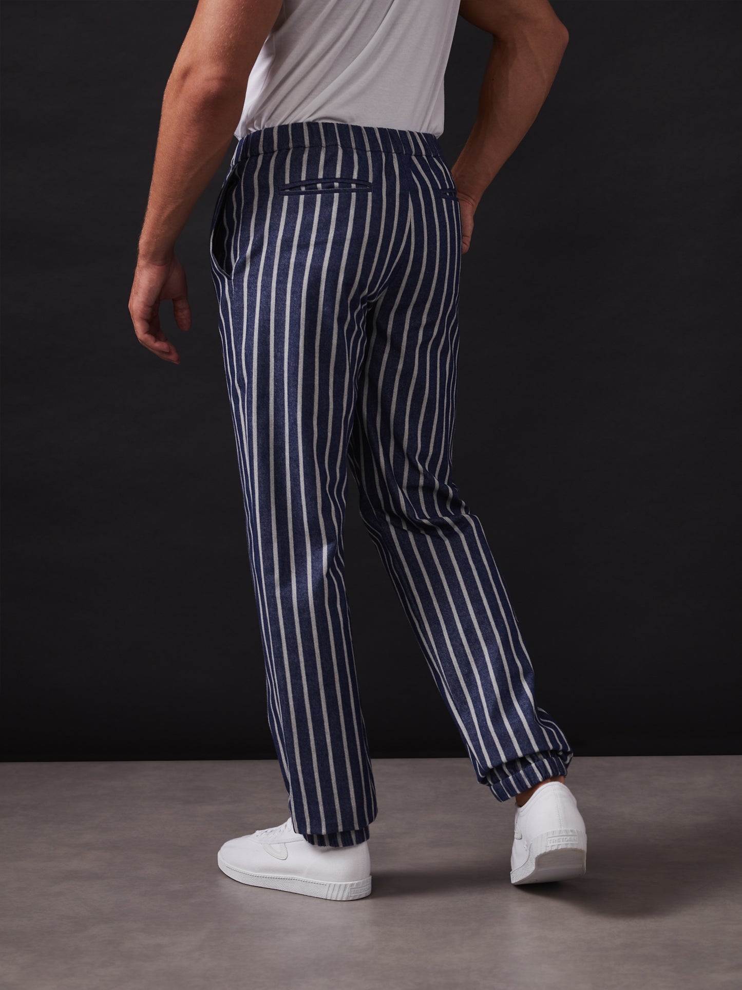 Navy and White Striped Elastic Waist Trousers