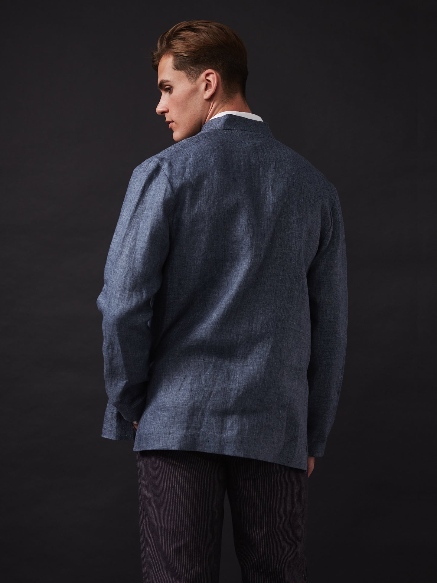 Blue Textured Linen Nehru Jacket