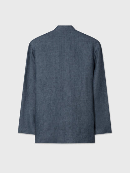 Blue Textured Linen Nehru Jacket