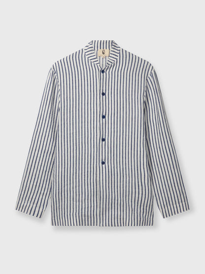 White and Blue Striped Linen Nehru Jacket