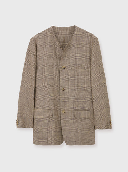 Brown Check Avalon Linen Collarless Jacket