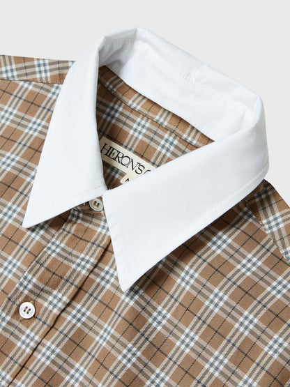 Brown Check Detachable Collar Shirt