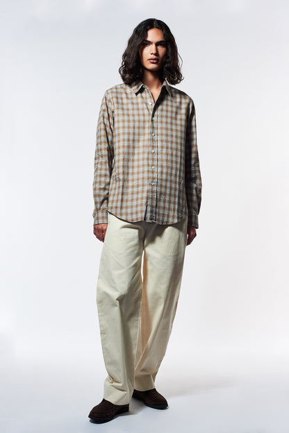 Brown Check Detachable Collar Shirt