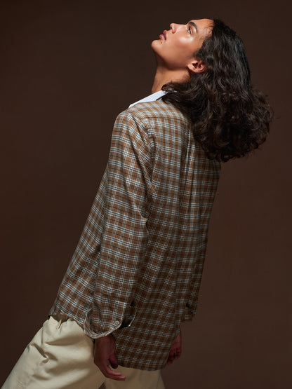 Brown Check Detachable Collar Shirt