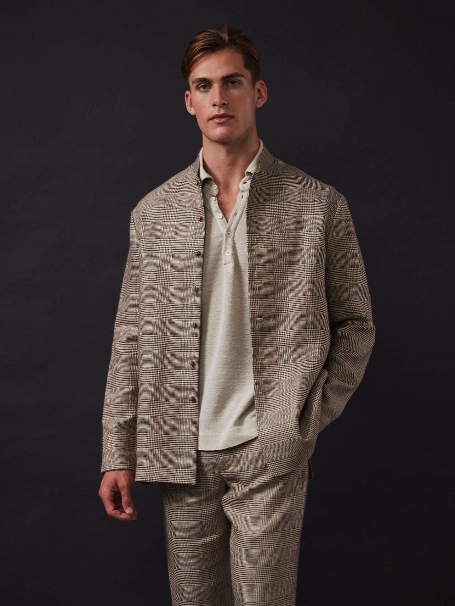 Brown Check Linen Nehru Jacket