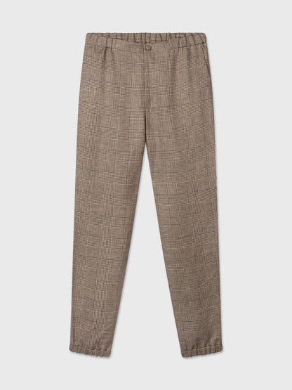 Brown Check Linen Mandarin Suit