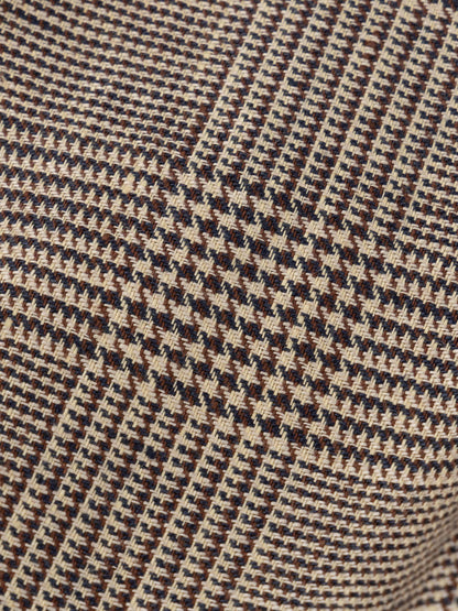 Brown Check Linen Mandarin Suit