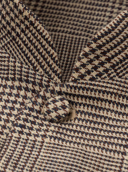 Brown Check Linen Nehru Jacket