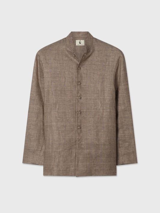 Brown Check Linen Nehru Jacket