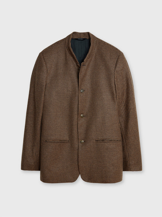 Brown Houndstooth Wool Nehru Blazer