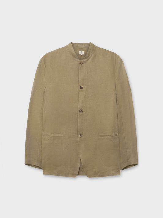 Taupe Brown Relaxed Linen Nehru Jacket