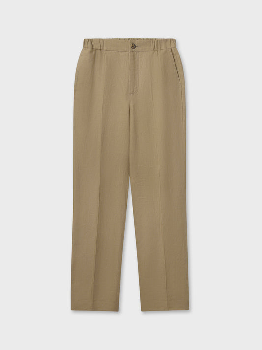 Taupe Brown Linen Elastic Waist Relaxed Trousers