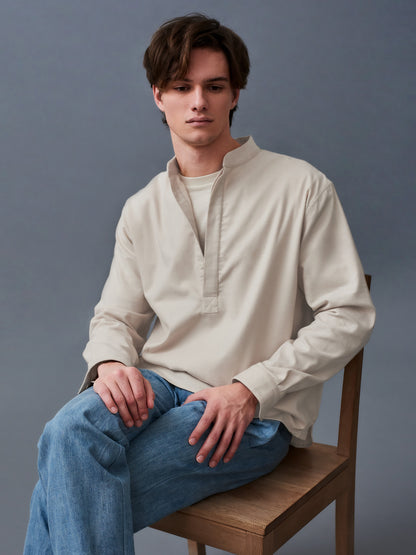 Cream Brushed Cotton Popover Shirt