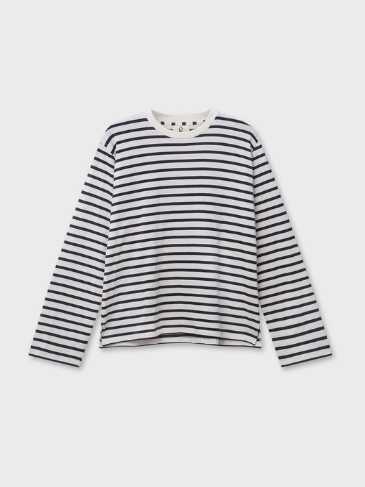 Cream and Navy Striped Long Sleeve T-Shirt