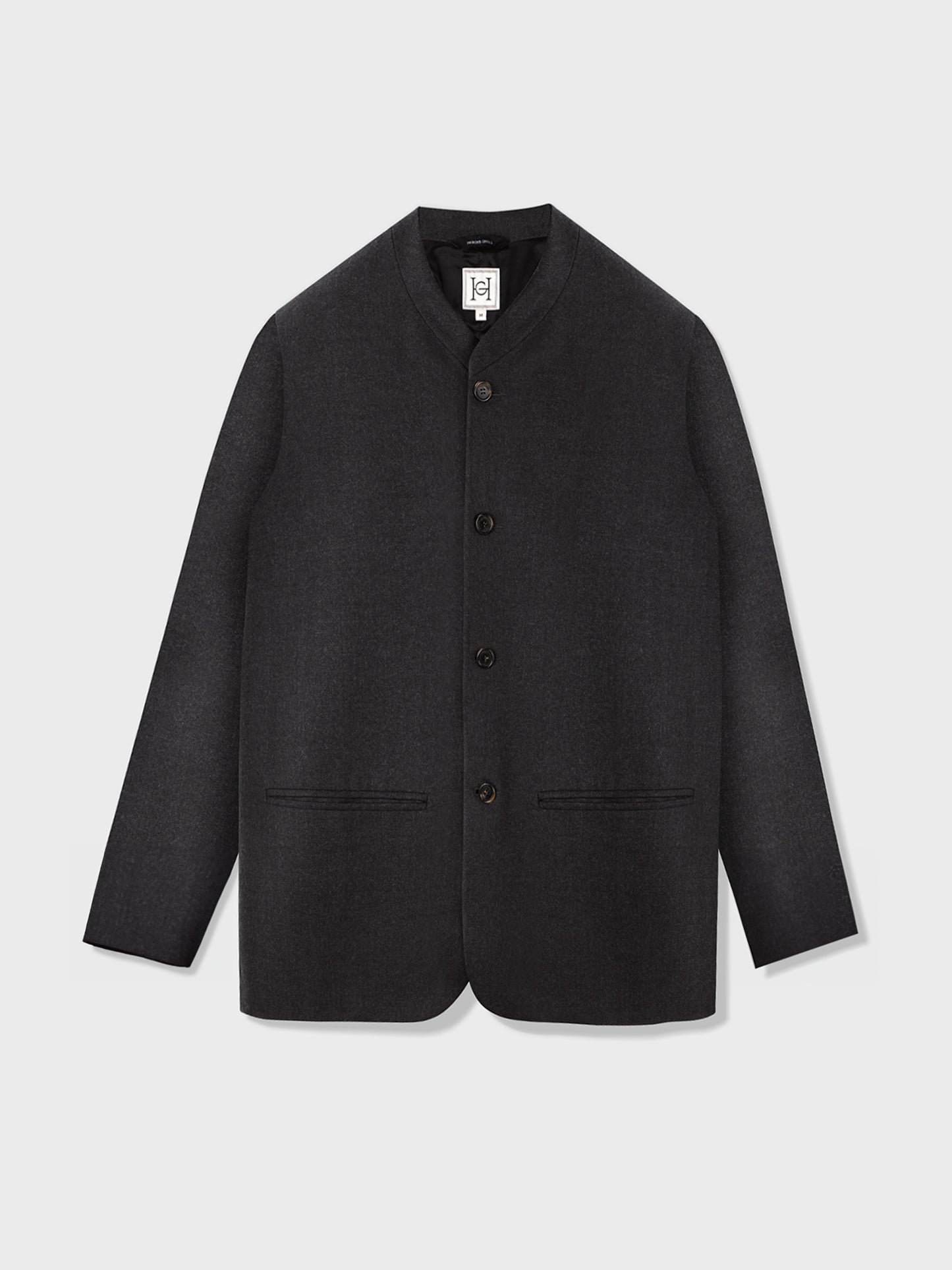 Dark Grey Wool Andaman Collarless Blazer