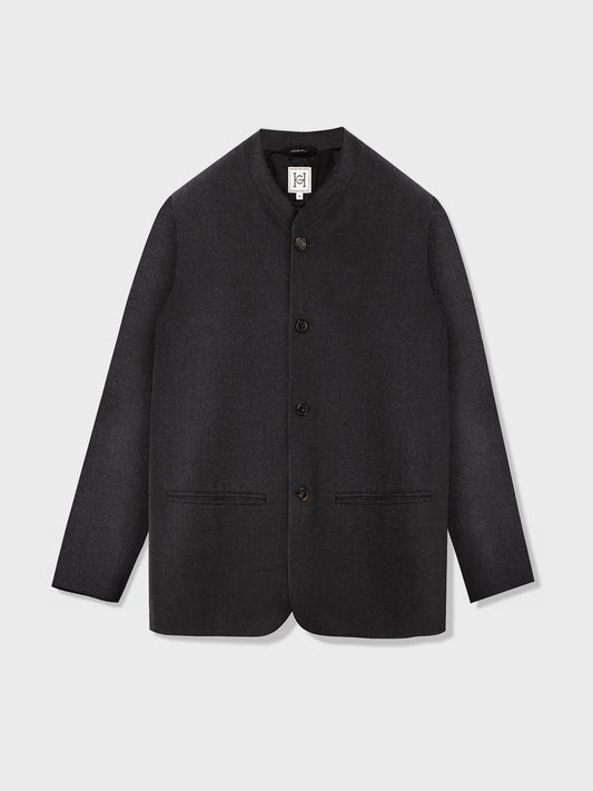 Dark Grey Wool Andaman Collarless Blazer