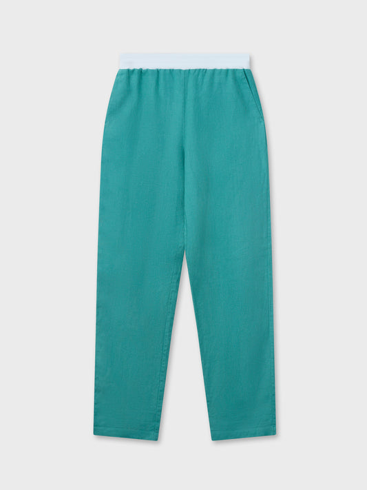 Green Elastic Waist Linen Trousers