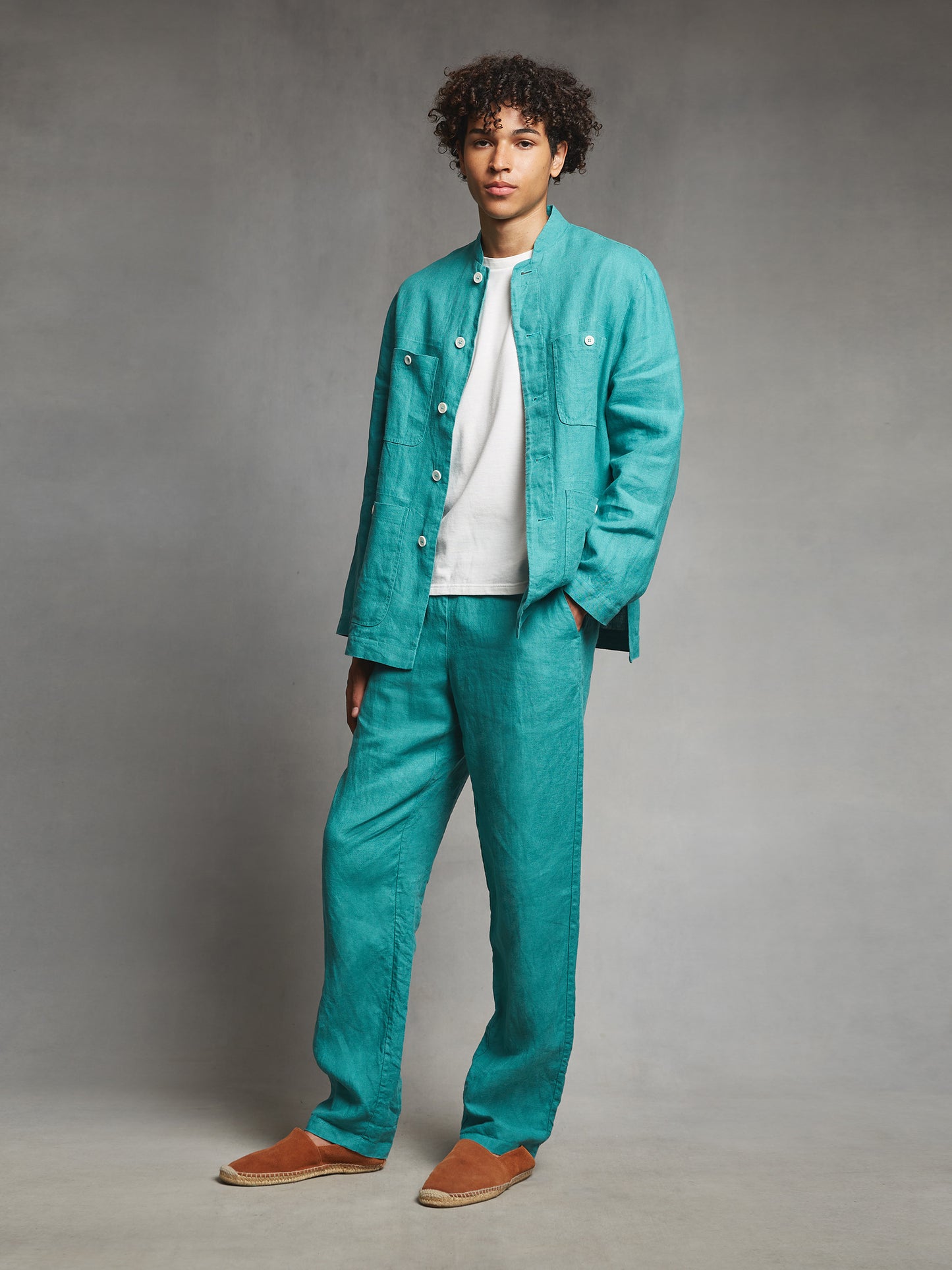 Green Elastic Waist Linen Trousers